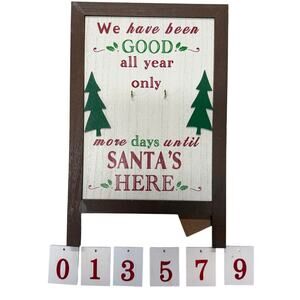 Rustic Wood Santa Countdown Easel Sign Farmhouse Christmas Holiday Advent Decor